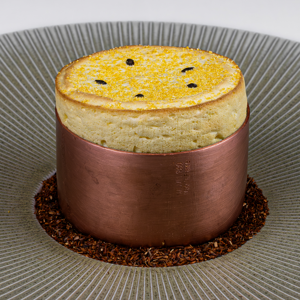‘Hot and cold’ soufflé with passion fruit and mango